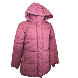 GAP Kid Puffer Jacket Water Resistant Pink Salmon Hooded winter snow coat XXL 16